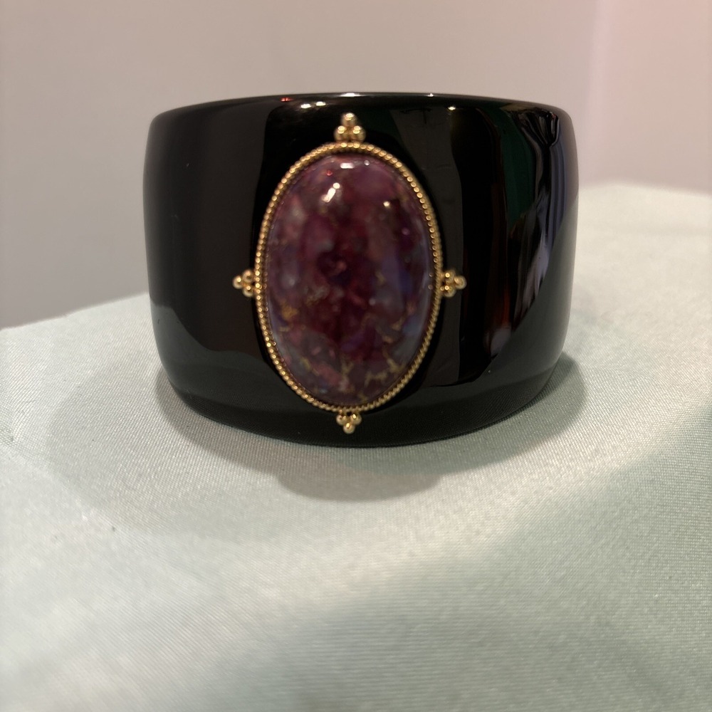 14k Mohave Turquoise Bracelet Black Resin Cuff Wide